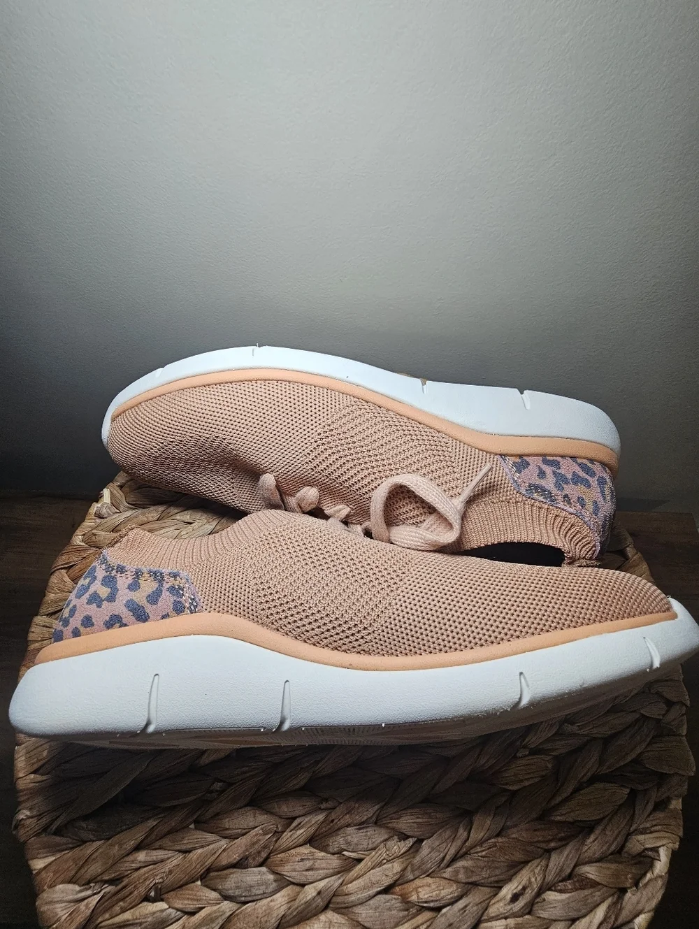 Propét Sachi Slip-On Sneaker Apricot Knit Leopard Accent Comfort Shoes 8.5